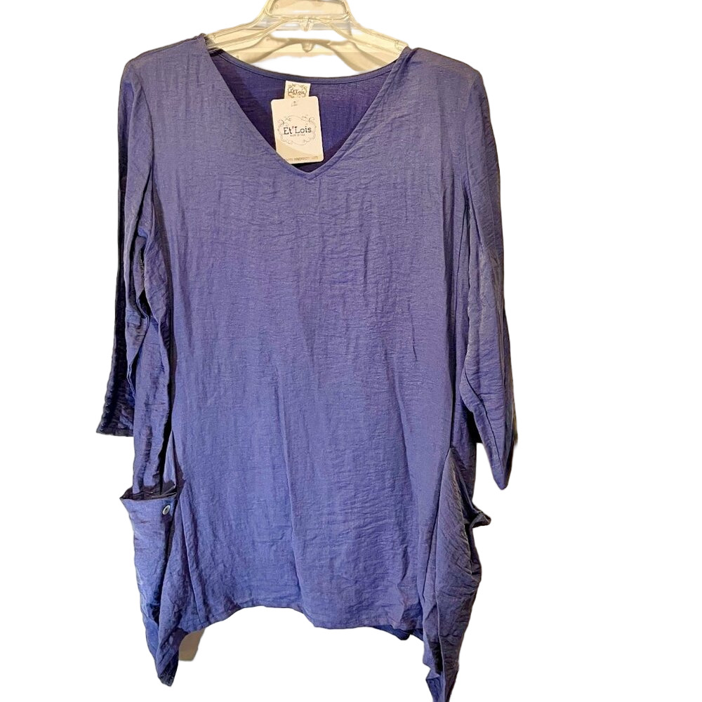 Et' Lois Tunic w/Pockets XL Travel-Friendly Crinkle Tunic Asymmetrical Hem NWT